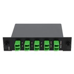 Picture of 4+3 Channel LGX DWDM Mux/Demux C16–C19 with OTDR, Test Tx/Rx, Upgrade, and Express Ports, LC/APC Connectors.