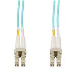 Picture of 30m LC to LC Aqua OM4 Duplex Microboot, Snagless OFNR (Riser-Rated) Fiber Patch Cable with Serialized Labeled Ends