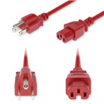 Picture of 10ft NEMA 5-15P Male to C15 Female Standard Commercial Temp 14 AWG 125V at 13A PVC SJT (Service Junior Thermoplastic) Red Power Cable