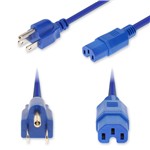 Picture of 8ft NEMA 5-15P Male to C15 Female Standard Commercial Temp 14 AWG 125V at 15A PVC SJT (Service Junior Thermoplastic) Blue Power Cable